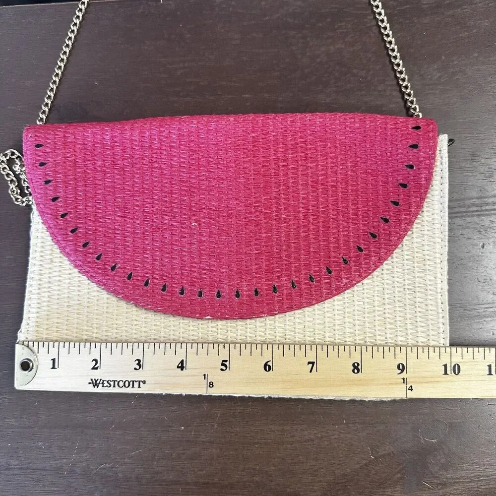 Escada Sorbetto Rosso Watermelon Straw Rattan Chain Crossbody Shoulder Bag